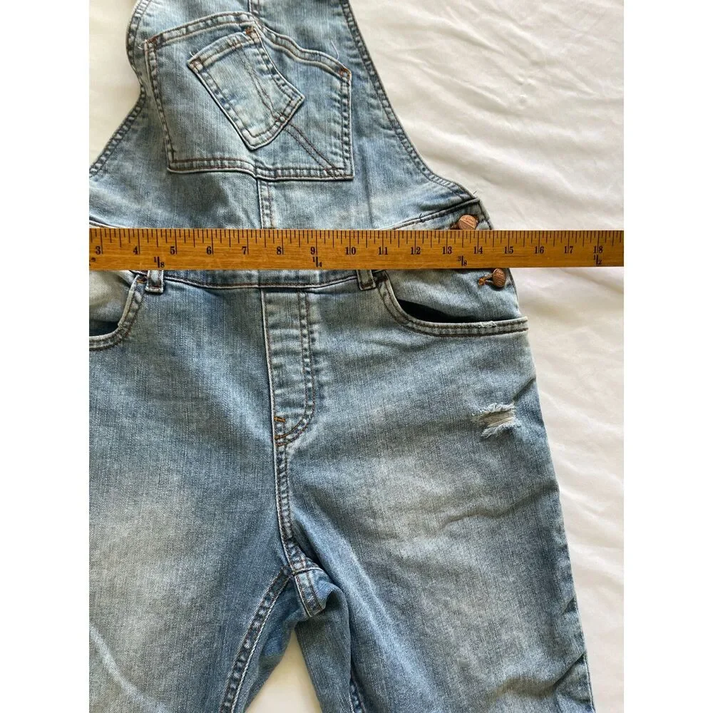 Zara Denim Distressed Bib Overall Girls Sz 13/14 Boho Vintage Jean Frayed Cotton